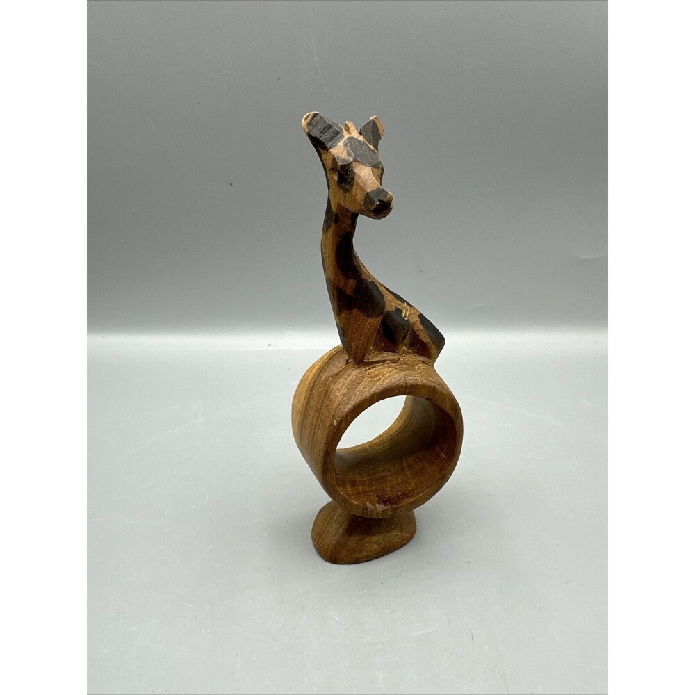 Vintage Giraffe Hand Carved Wooden Decorative Napkin Towel Ring 5" Replacement